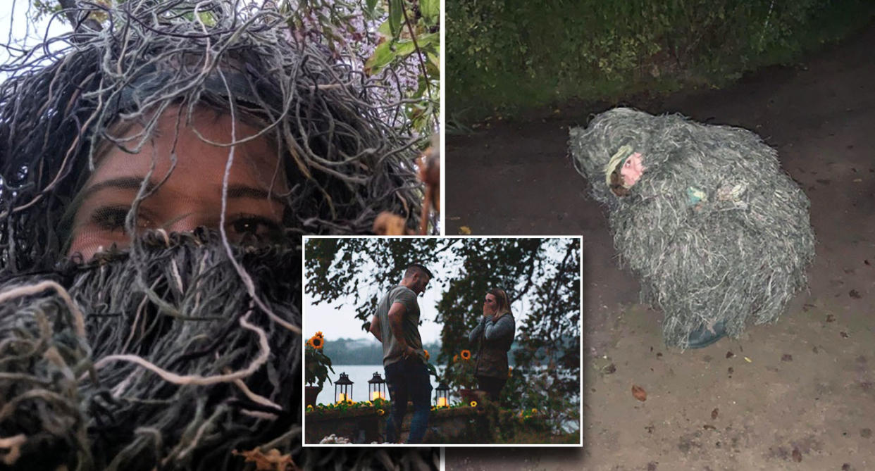 A woman captured her sister's proposal moment from a bush. [Photo: Twitter]