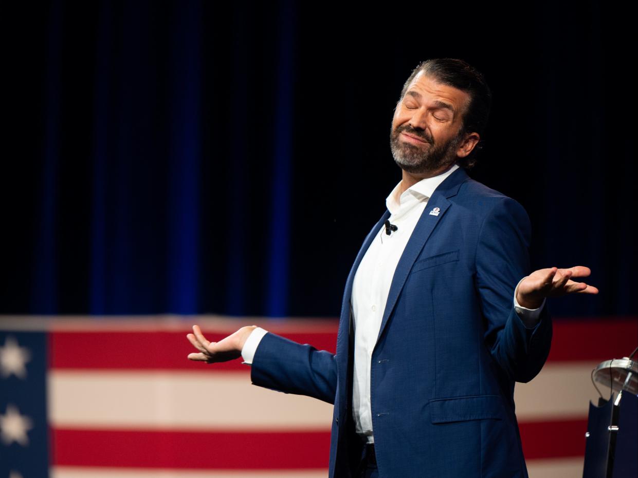 Donald Trump Jr. speaks during the Conservative Political Action Conference CPAC held at the Hilton Anatole on July 09, 2021 in Dallas, Texas.  (Getty Images)