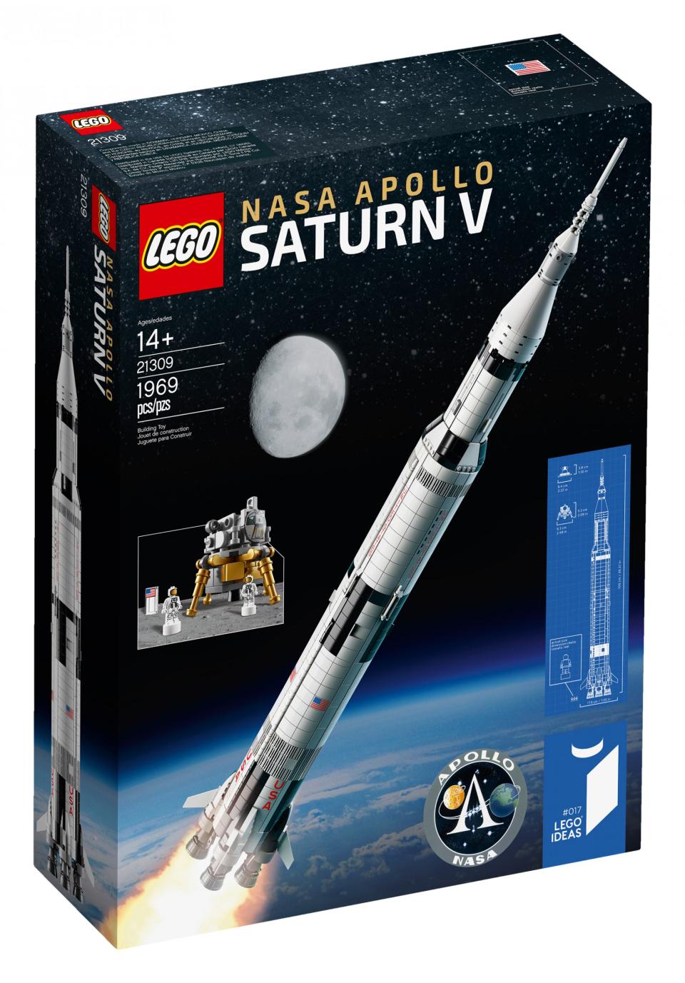 lego apollo saturn v moon mission set box front white