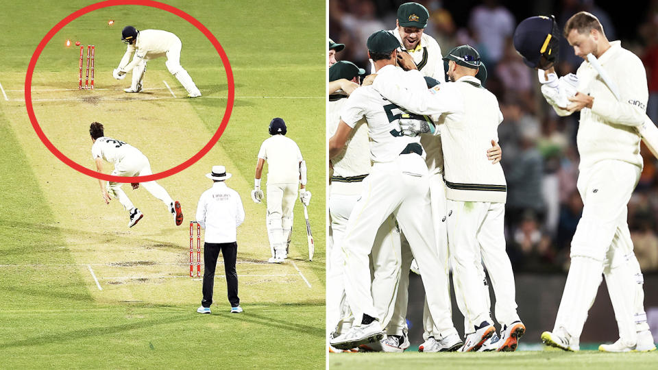 England, pictured here losing 10 wickets for 56 runs as Australia won the fifth Ashes Test.