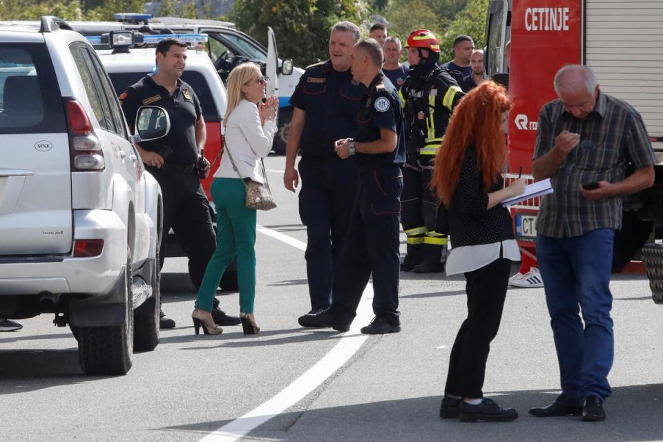 Police investigate scene after bus plunges into ravine in Montenegro (REUTERS)