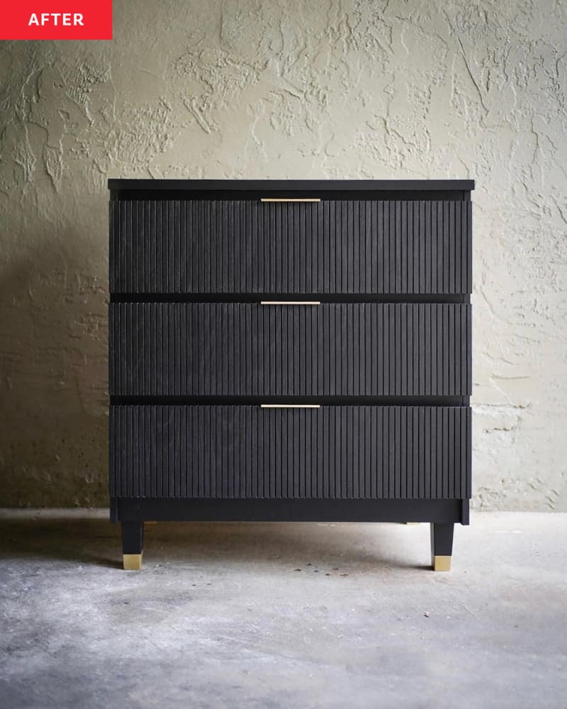 Ikea malm dresser painted black after remodel.