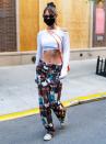 <p>Bella Hadid keeps her cool in an ab-baring top in N.Y.C. on Thursday. </p>