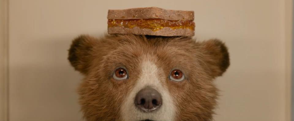 paddington bear with a marmalade sandwich on his head, paddington in peru trailer