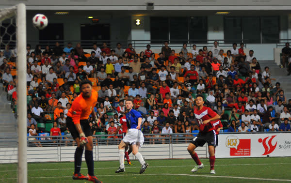 Calum Dyson's header finds the net. (Photo by Muse PR)