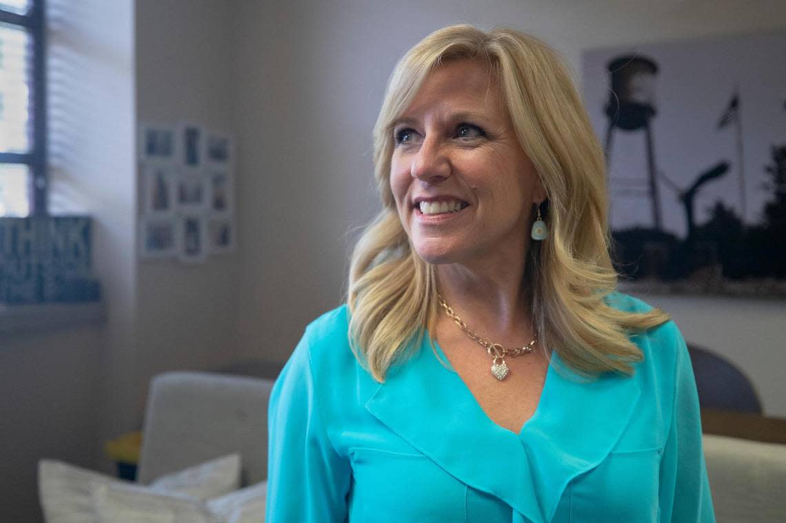 Chief human resources officer Tracy Johnson poses for a portrait in her office at the Keller ISD Education Center in Keller, Texas, on July 21, 2022. Even with a starting salary of $59,000 for teachers in her school district, Johnson describes major struggles to hire and keep teachers.