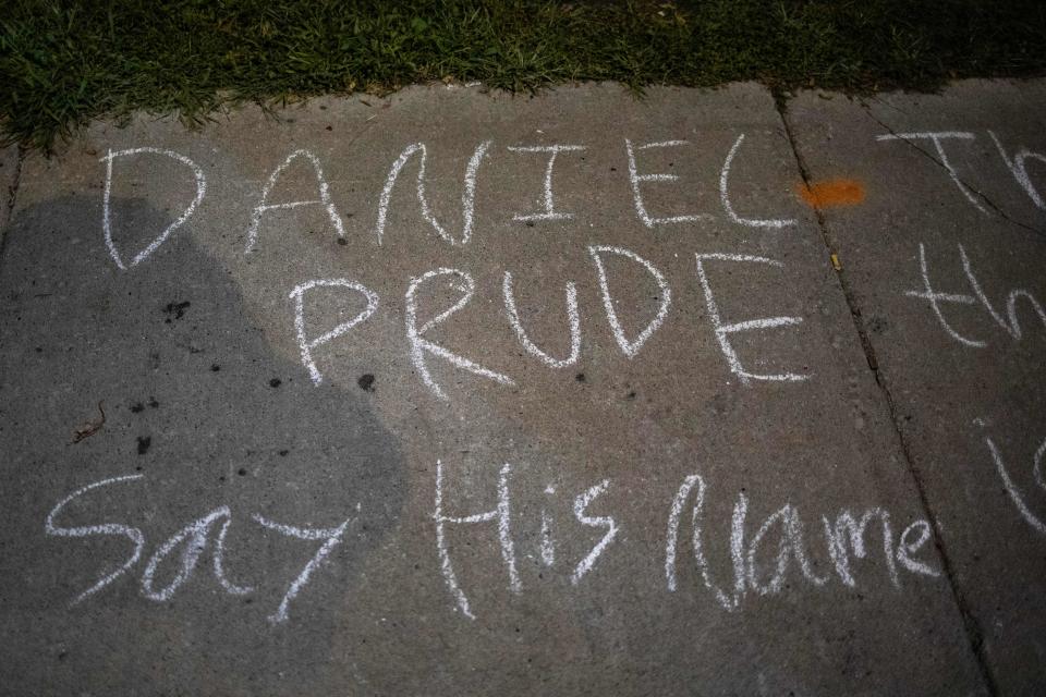 Writing on the sidewalk during protests on September 6, 2020, in Rochester, New York.