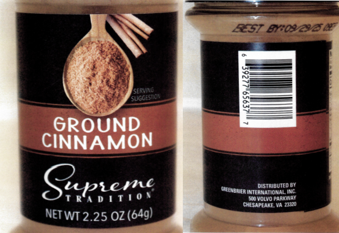 Supreme Tradition cinnamon recalled for lead contamination<p>FDA</p>