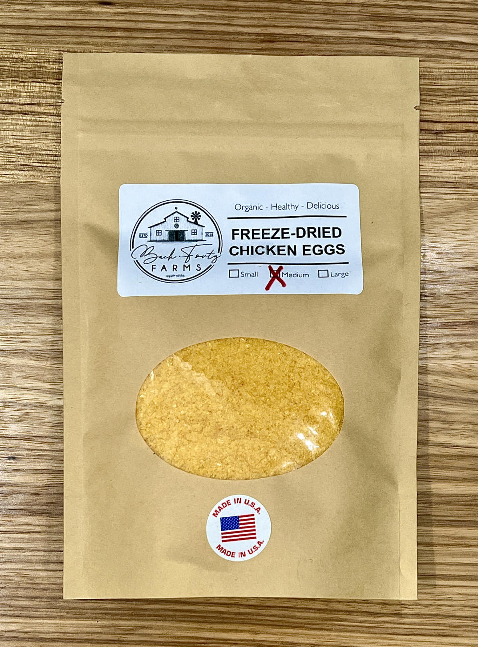 Back Forty Farms' freeze-fried chicken eggs in their packaging. (Back Forty Photography)