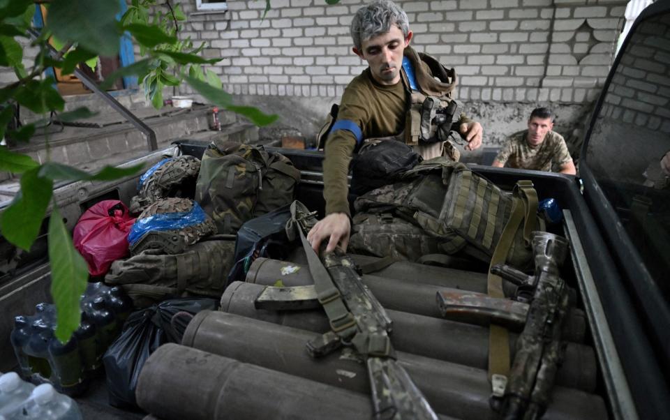 A Ukrainian mortar operator prepares for a mission in the Pokrovsk area in the Donetsk region