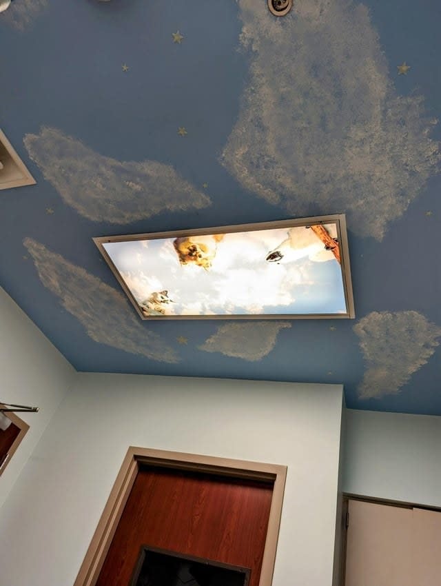 The ceiling of a dentist's office