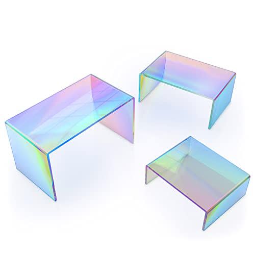 5) X-FLOAT Rainbow Iridescent Acrylic Display Risers (Set of 6)