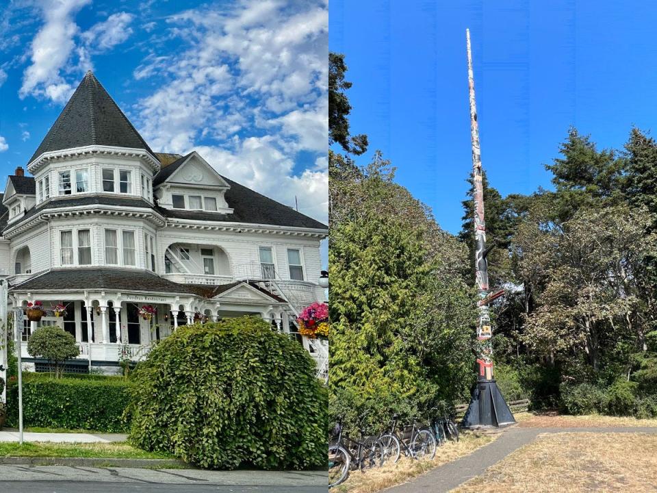 victorian archiecture left, pole right