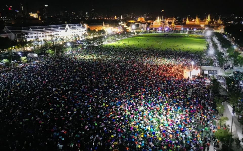 Demonstrators taking part in the anti-government protest at Sanam Luang, Bangkok - UFTD/HANDOUT/EPA-EFE/Shutterstock 