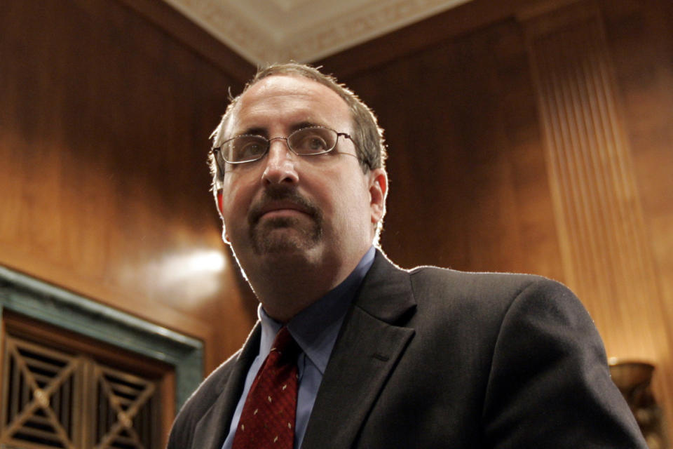 Former U.S. Attorney in Kansas City Bradley Schlozman arrives on Capitol Hill in Washington on June 5, 2007, to testify before the Senate Judiciary Committee’s hearing on the fired prosecutors. (Photo: Susan Walsh/AP)