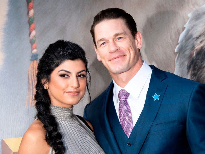 Shay Shariatzadeh and John Cena attend the premiere of the movie "Dolittle" in 2020.