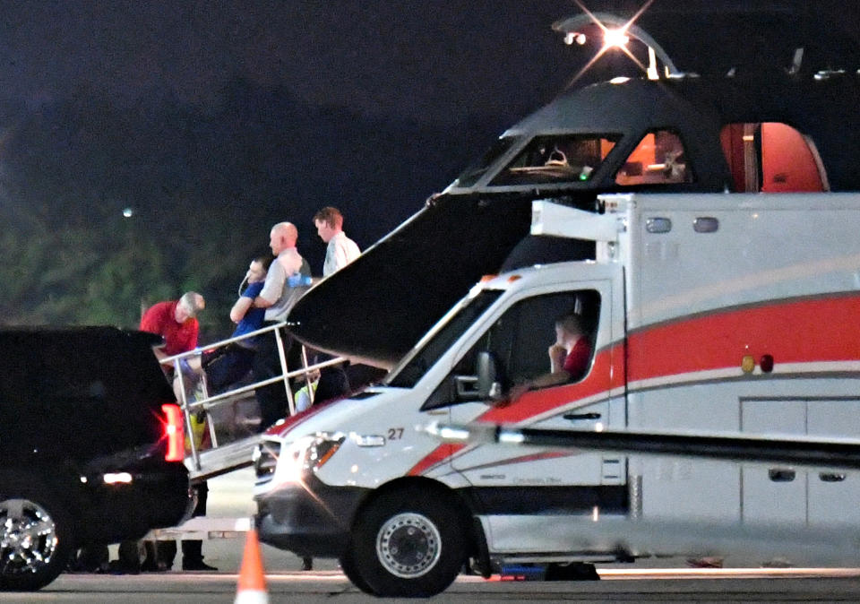 A person believed to be Otto Warmbier is transferred from a medical transport airplane to an awaiting ambulance at Lunken Airport in Cincinnati, Ohio, U.S., June 13, 2017.&nbsp;