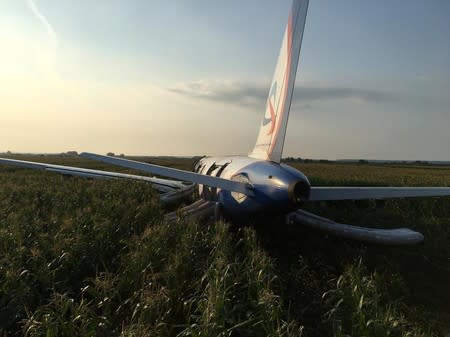 A view shows a passenger plane following an emergency landing near Moscow