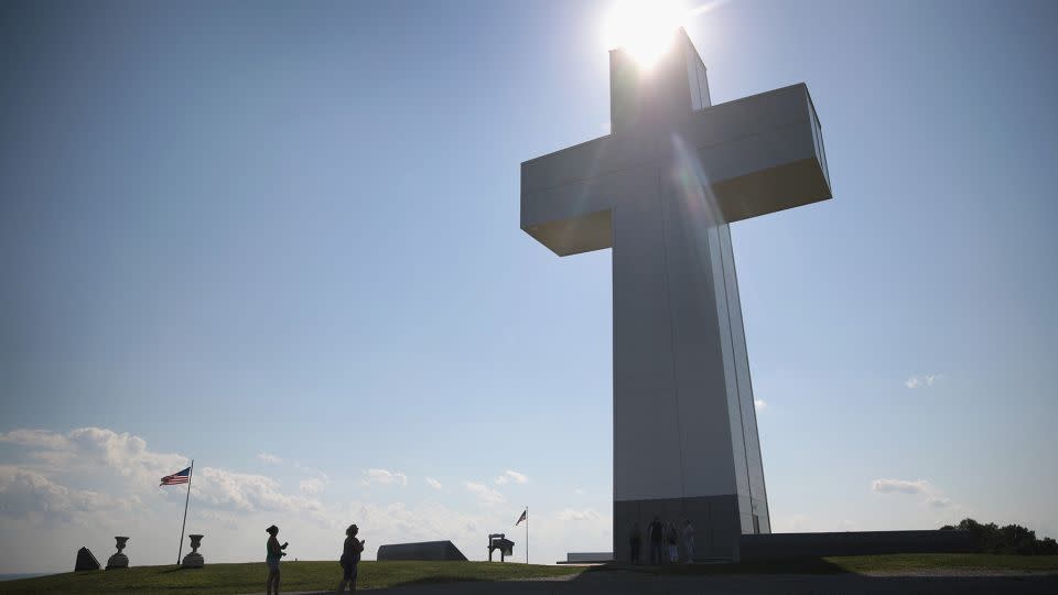 People visit the Bald Knob Cross near Alto Pass, Illinois, on August 19, 2017 ahead of a total solar eclipse. - Scott Olson/Getty Images