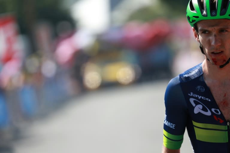 England's Adam Yates is injured after the fall of the last kilometer arch during the seventh stage of the Tour de France on July 8, 2016