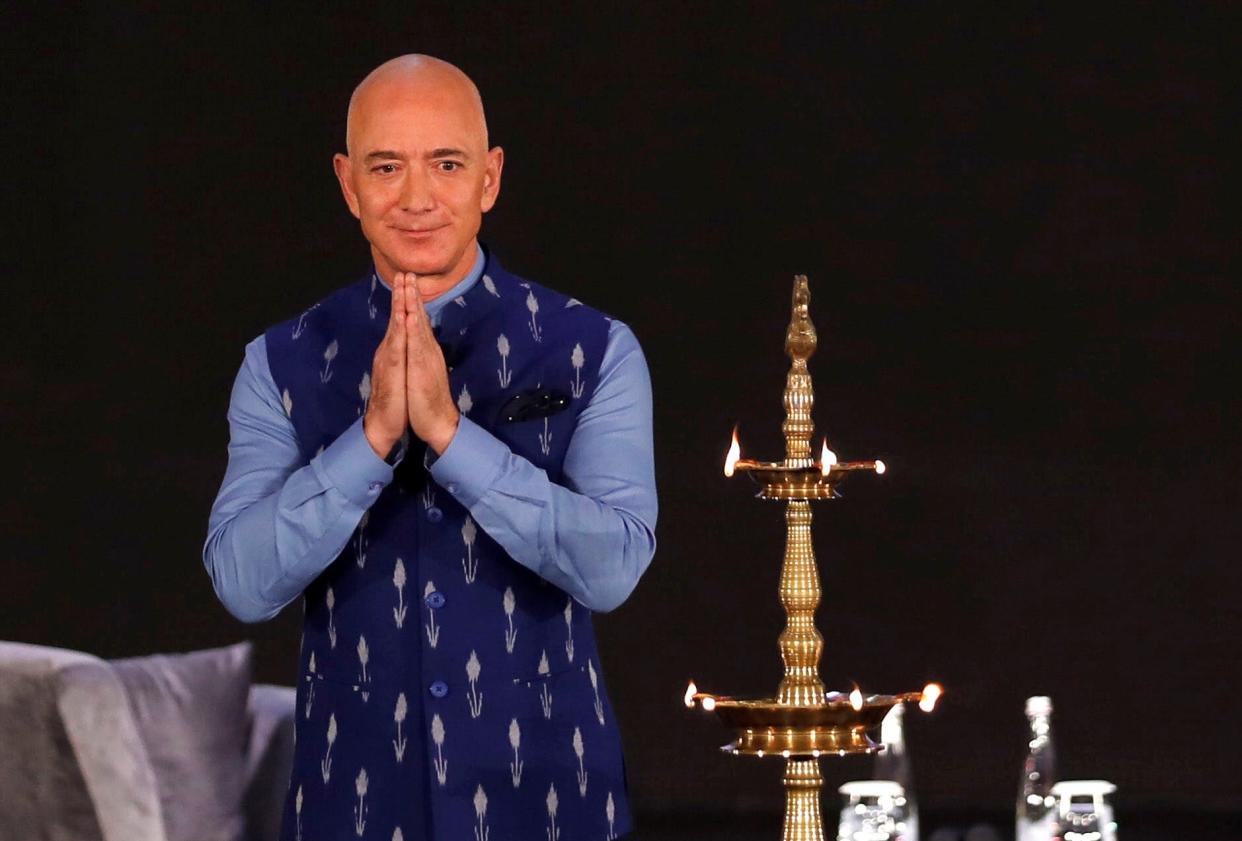 Jeff Bezos, founder of Amazon, attends a company event in Delhi on Wednesday: Reuters