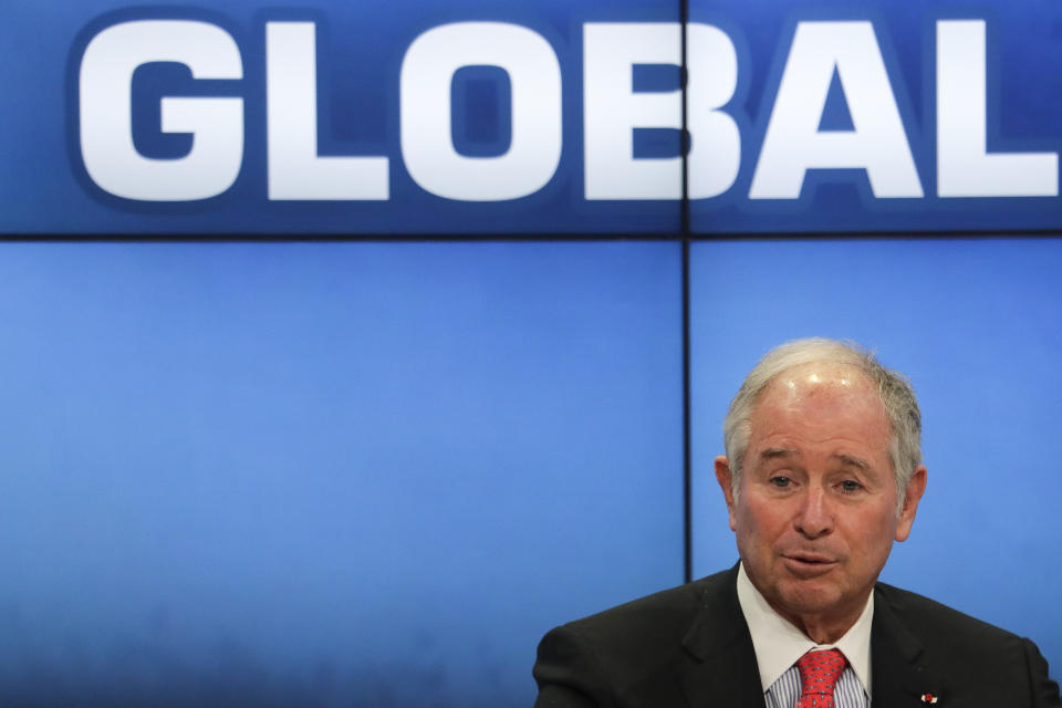 Blackstone Group CEO Stephen Schwarzman attends a panel about Global Markets in a Fractured World during the World Economic Forum, WEF, in Davos, Switzerland, Tuesday, Jan. 23, 2018. (AP Photo/Markus Schreiber)