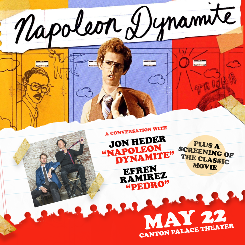 The co-stars of the 2004 movie "Napoleon Dynamite" will appear at a special screening at 6 p.m. Sunday at the Canton Palace Theatre. Jon Heder and Efren Ramirez will discuss the iconic comedy and answer audience questions.