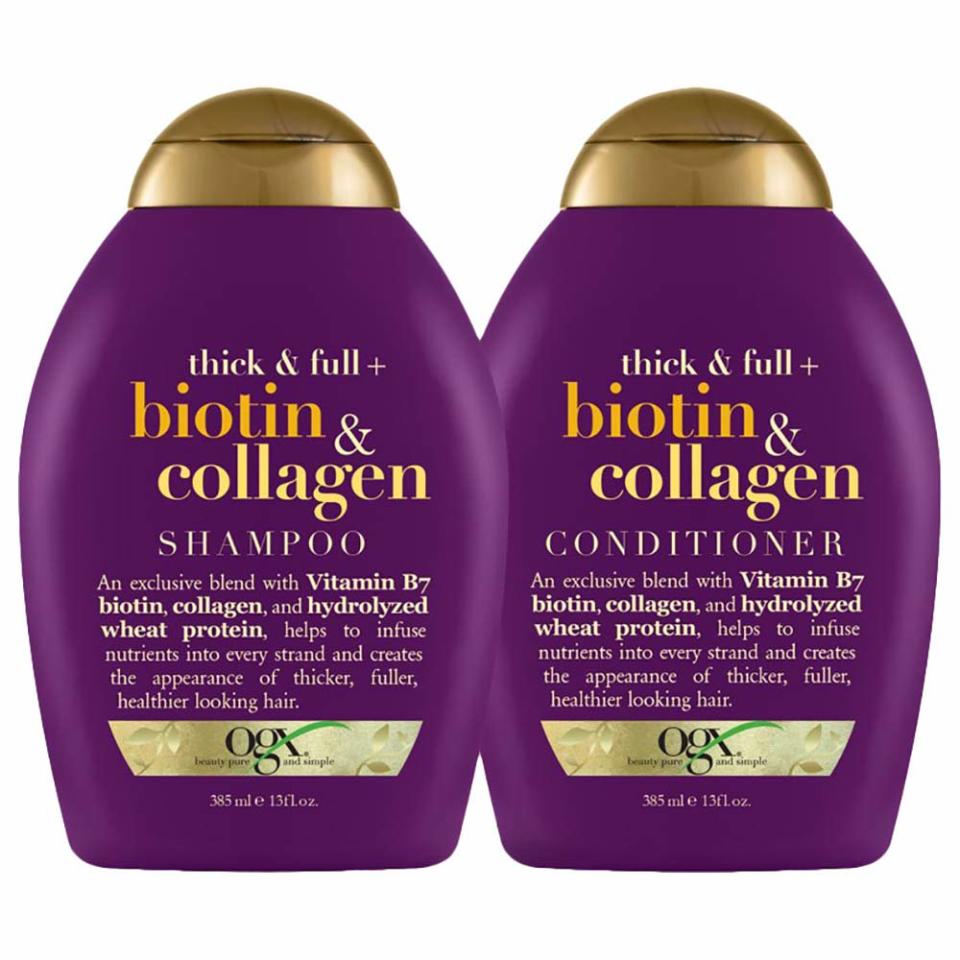 Purple OGX Thick & Full Biotin and Collagen Shampoo & Conditioner Set