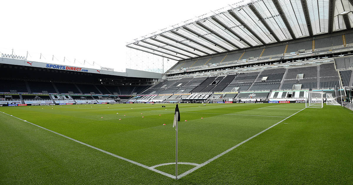  Newcastle United stadium, St James' Park: General view inside the stadium prior to the Premier League match between Newcastle United and West Ham United at St. James Park on April 17, 2021 in Newcastle upon Tyne, England. Sporting stadiums around the UK remain under strict restrictions due to the Coronavirus Pandemic as Government social distancing laws prohibit fans inside venues resulting in games being played behind closed doors. 