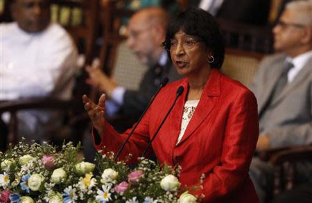 U.N. High Commissioner for Human Rights Navi Pillay addresses at the youth parliament in Colombo August 30, 2013. REUTERS/Dinuka Liyanawatte