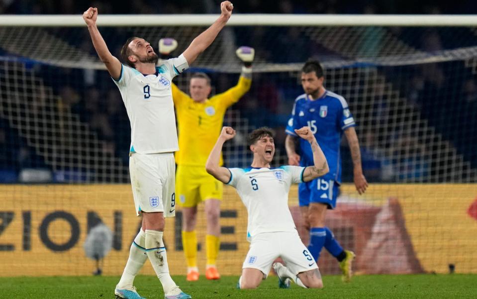 England (and Kane) have done it! relief and joy on hearing the final whistle for Harry Kane and John Stones - AP/Alessandra Tarantino