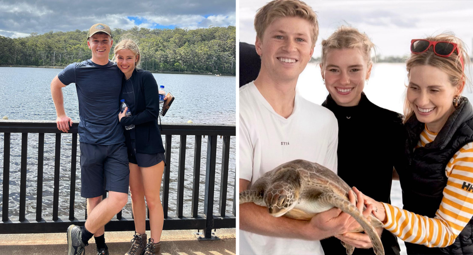  Robert Irwin and Rorie Buckey on a walk together / Robert and Rorie holding a sea turtle.