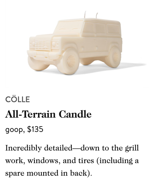 candle shaped like an all terrain vehicle priced at $135