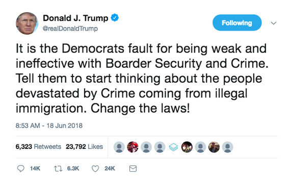 Screenshot of Trump's typo tweet, waiting for its inevitable deletion.