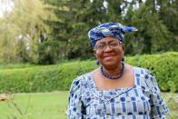 FILE PHOTO: Okonjo-Iweala poses outside a Nigerian diplomatic residence in Chambesy