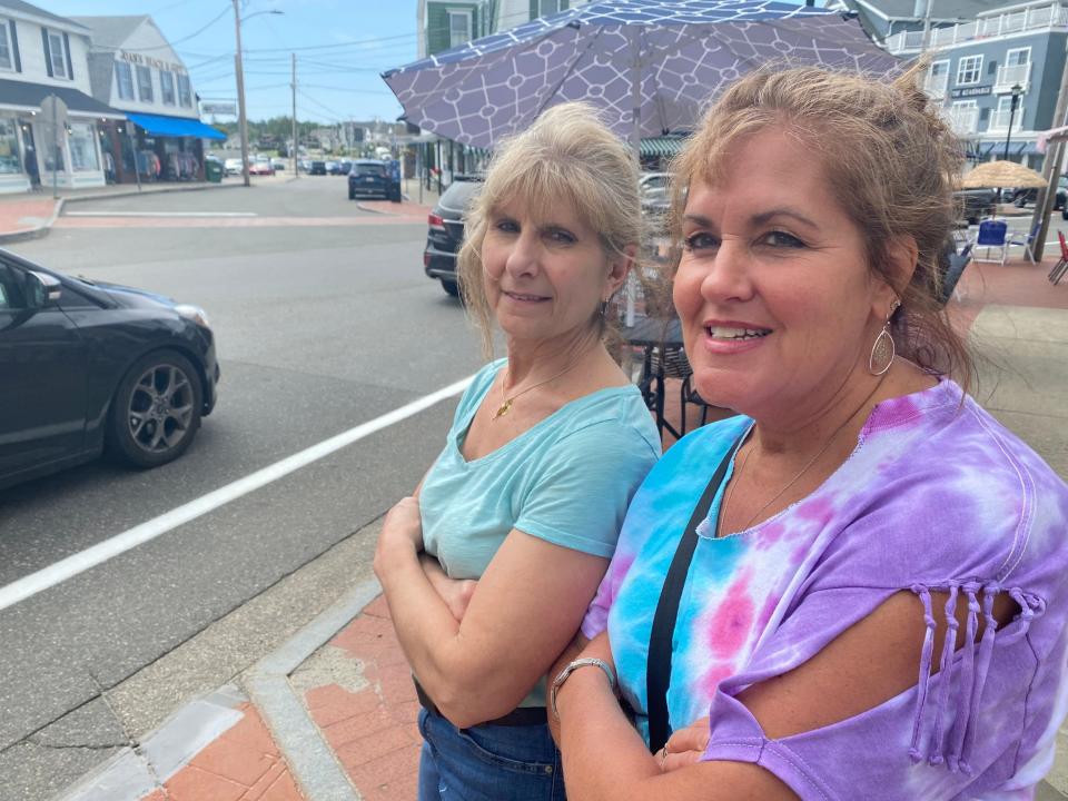 Molly-O's owner Patti Krukoff-Bernier and server Tammy Allen outside their breakfast place at Short Sands Beach. They said weekends have been busy this season so far, and they expect it to get busier later this summer.