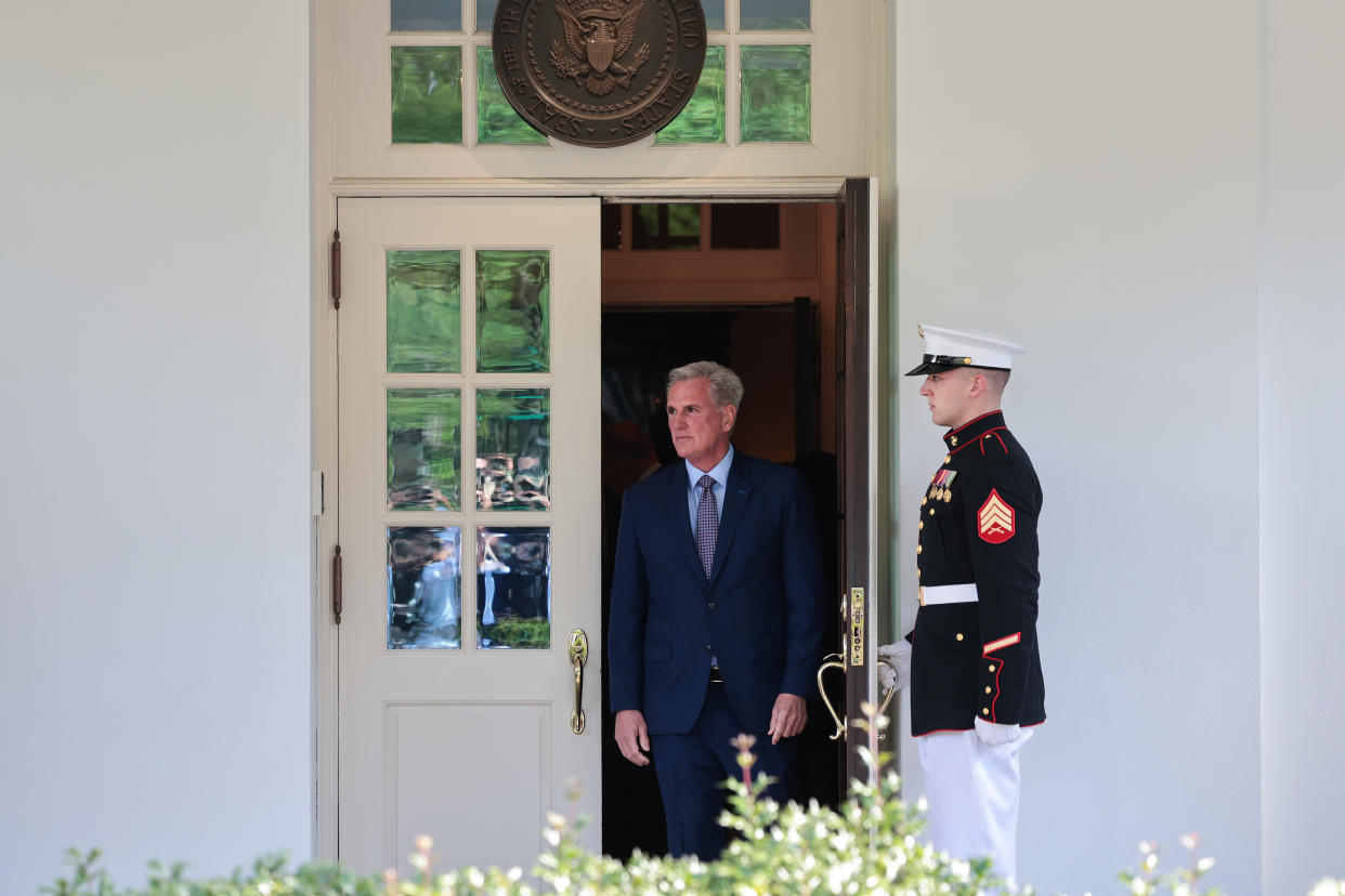 WASHINGTON, DC - MAY 09: U.S. Speaker of the House Kevin McCarthy (R-CA) leaves after meeting with President Joe Biden at the White House on May 09, 2023 in Washington, DC. Top Congressional lawmakers met with the President to negotiate how to address the debt ceiling before June 1, when U.S. Treasury Secretary Janet Yellen warned Congress that the United States would default on their debts. (Photo by Win McNamee/Getty Images)