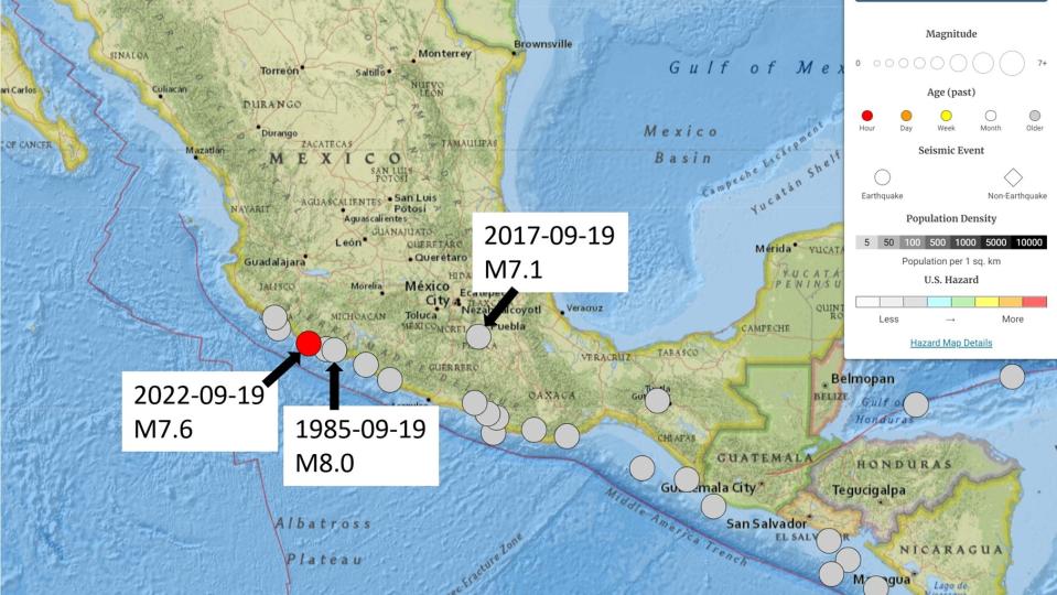 截止今日為止，墨西哥9月19日共發生了三起大地震。（圖／翻攝自美國地質調查局推特）