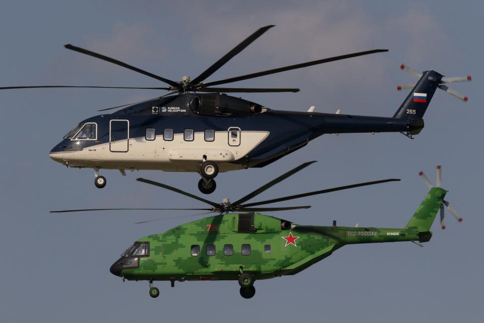 Two Russian Helicopters Mi-38 helicopters near Moscow in September 2019.