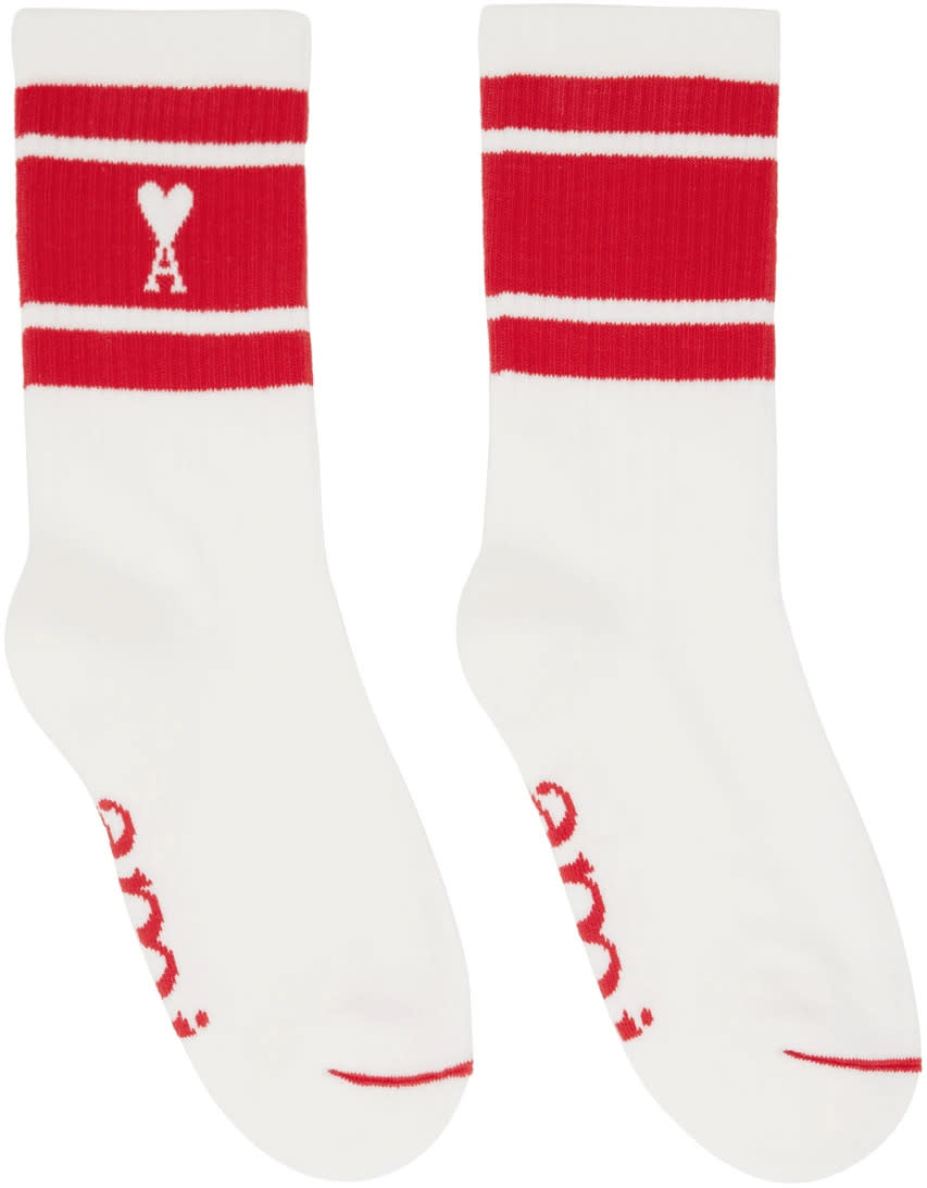 Ami Alexandre Mattiussi White & Red Ami de Cœur Socks. Image via SSENSE.