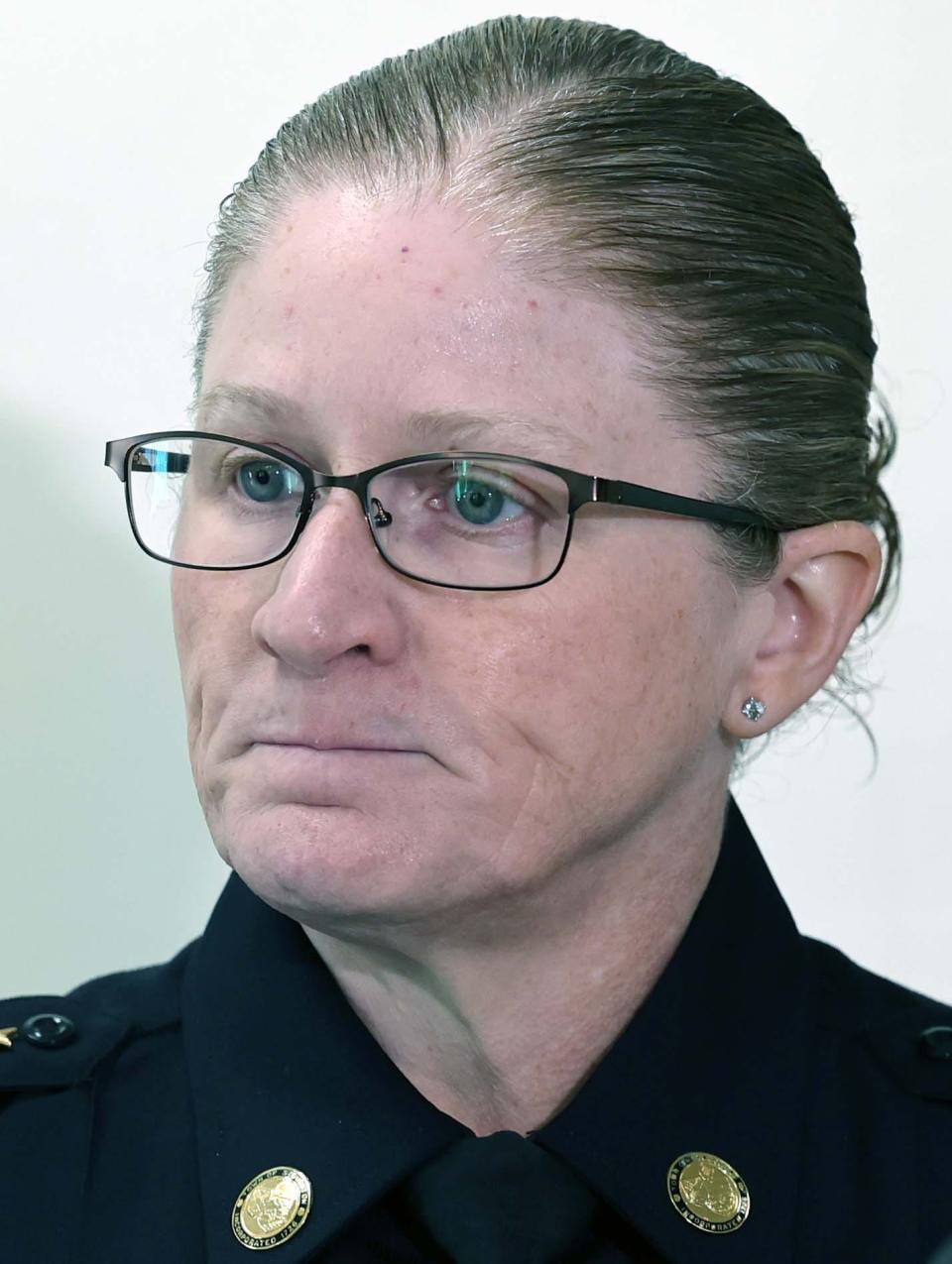 Stoughton Police Chief Donna McNamara held a press conference on Friday, Sept. 23, 2022, at police headquarters where she revealed the results of an internal investigation, which found that three now-former Stoughton police officers engaged in inappropriate relationships with a young woman who took her own life while pregnant last year.