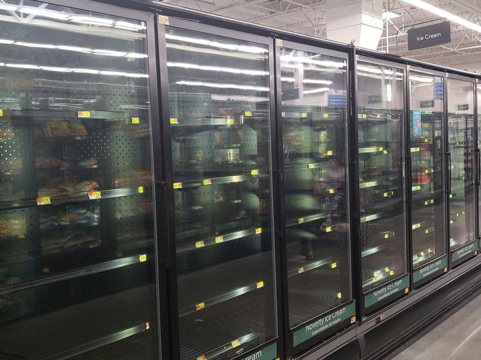 Empty ice cream shelves in a Colorado Walmart on January 10, 2022.