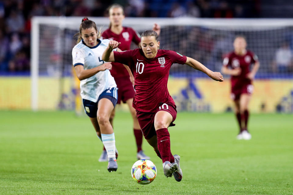 LE HAVRE, FRANCE - JUNE 14: Fran Kirby #10 of England in action during the 2019 FIFA Women's World Cup France group D match between England and Argentina at Stade Oceane on June 14, 2019 in Le Havre, France. (Photo by Zhizhao Wu/Getty Images)