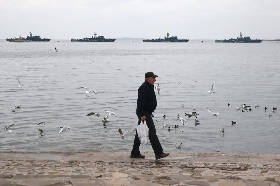 Azerbaijani Navy ships in Caspian Sea off Baku