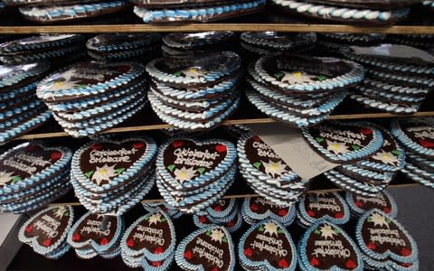 Gingerbread heart biscuits on display at the Oktoberfest in Brisbane - Credit: Getty