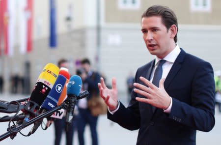 Austrian Chancellor Sebastian Kurz talks to the media as he arrives for the informal meeting of European Union leaders ahead of the EU summit, in Salzburg, Austria, September 19, 2018. REUTERS/Lisi Niesner