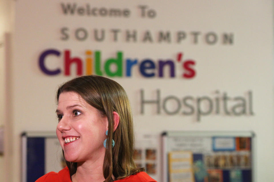 Liberal Democrat leader Jo Swinson during her visit to the children's emergency department at University Hospital Southampton whilst on the General Election campaign trail.