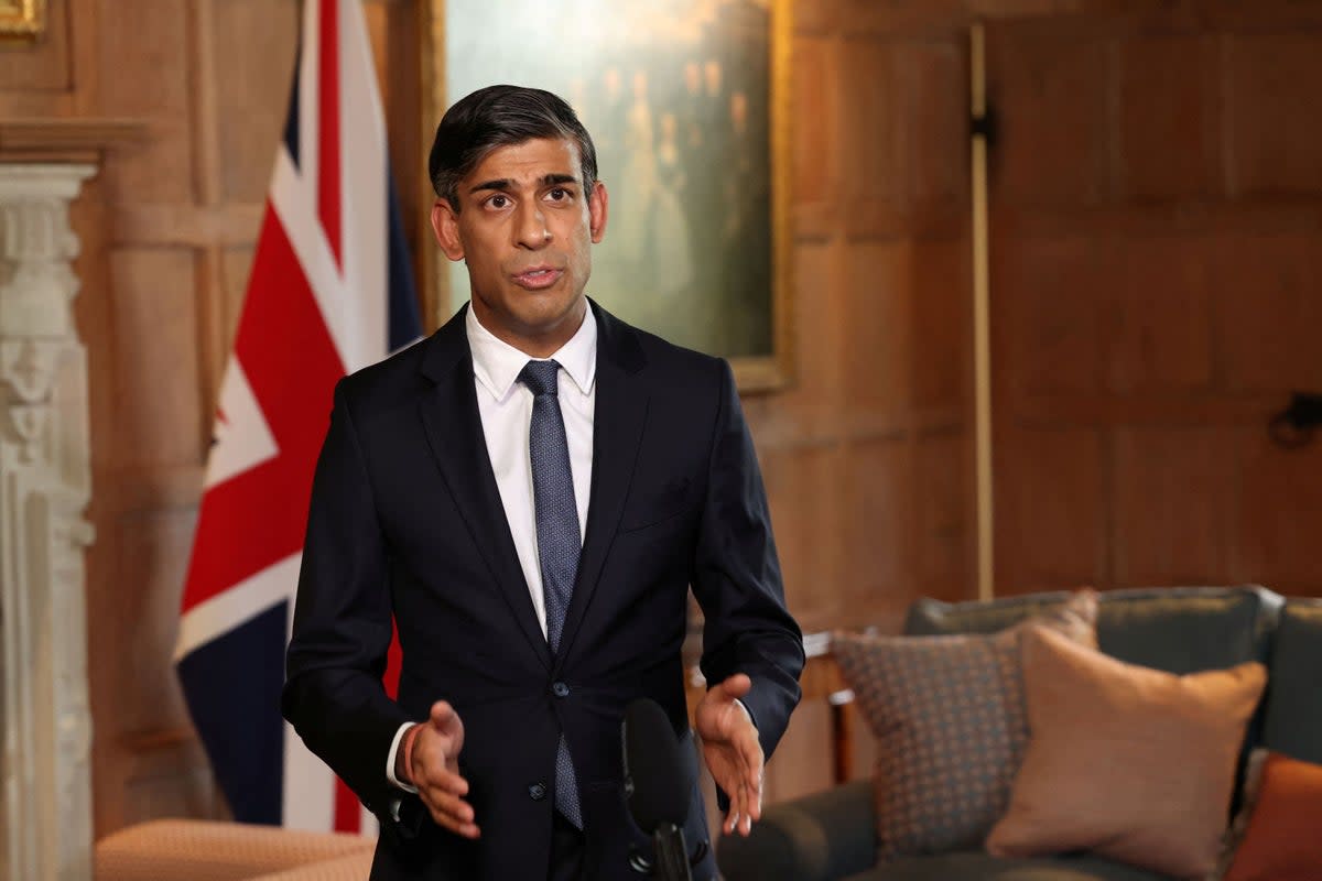 Prime Minister Rishi Sunak records a video message about the situation in Israel at Chequers, the official country residence of the Prime Minister (PA Wire)