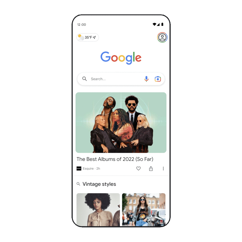 Google app’s Discover suggests looks, based on what the user has searched and shopped, and what’s popular.