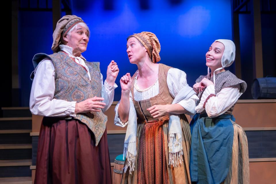 The women behind the success of The King's Men, Shakespeare's Theatre Company. (From left) Joanna Gerdy as Elizabeth Condell, Andrea King as Rebecca Heminges, and Cadie Nelson as Alice Heminges.